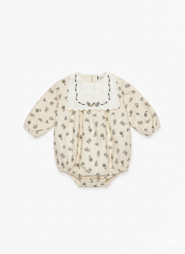 Corduroy Cream Floral Romper