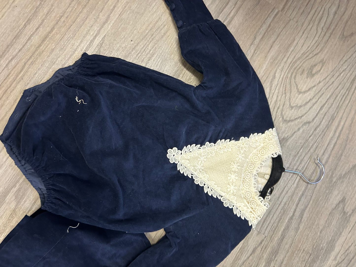 Navy Corduroy Lace Romper