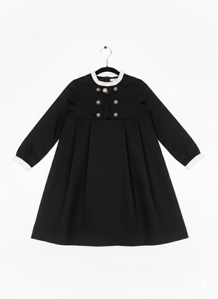 Black Taffeta Double Breasted Dress