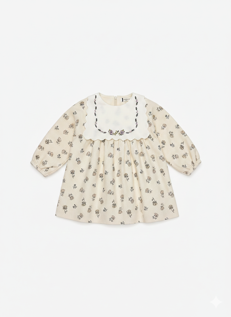 Corduroy Cream Floral Dress