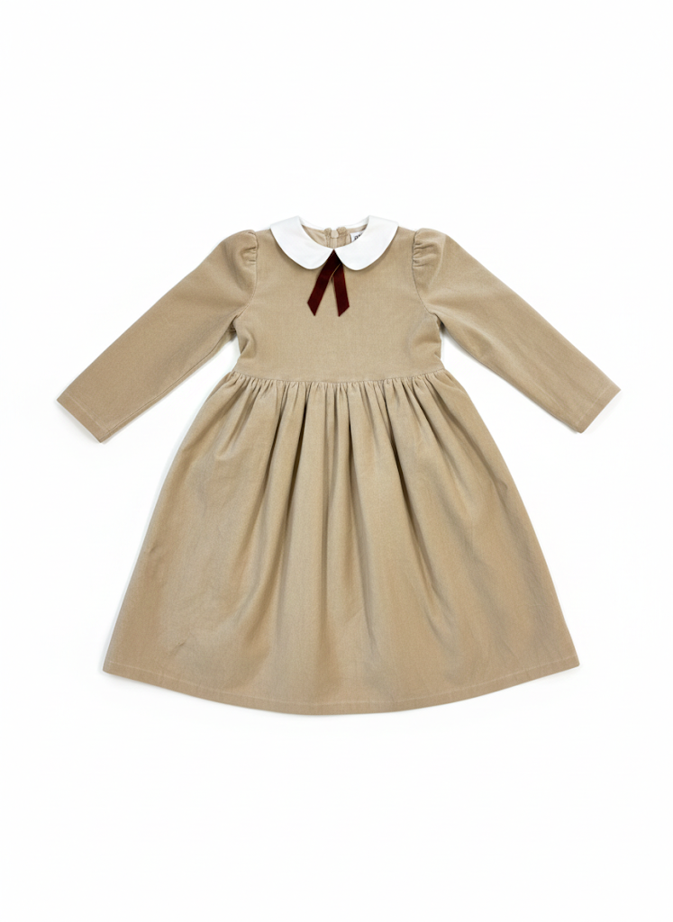 Crushed Velour Tan Tie Dress