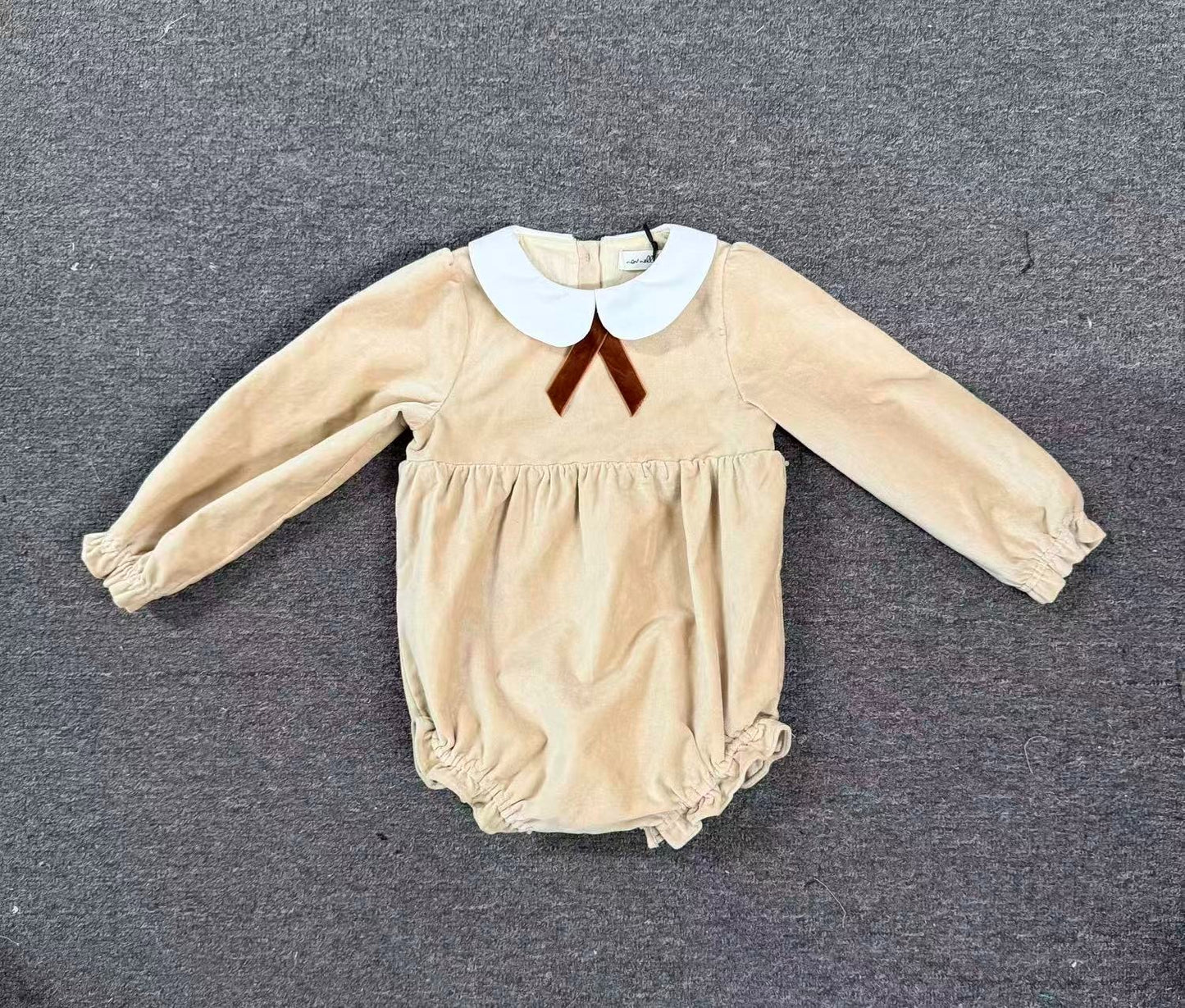 Crushed Velour Tan Tie Romper